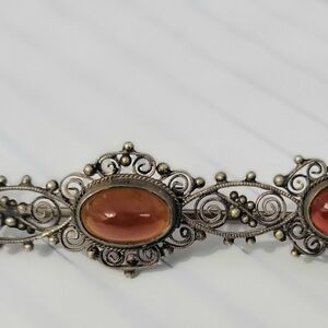 Viintage 800 silver ornate carnelian stones pin
